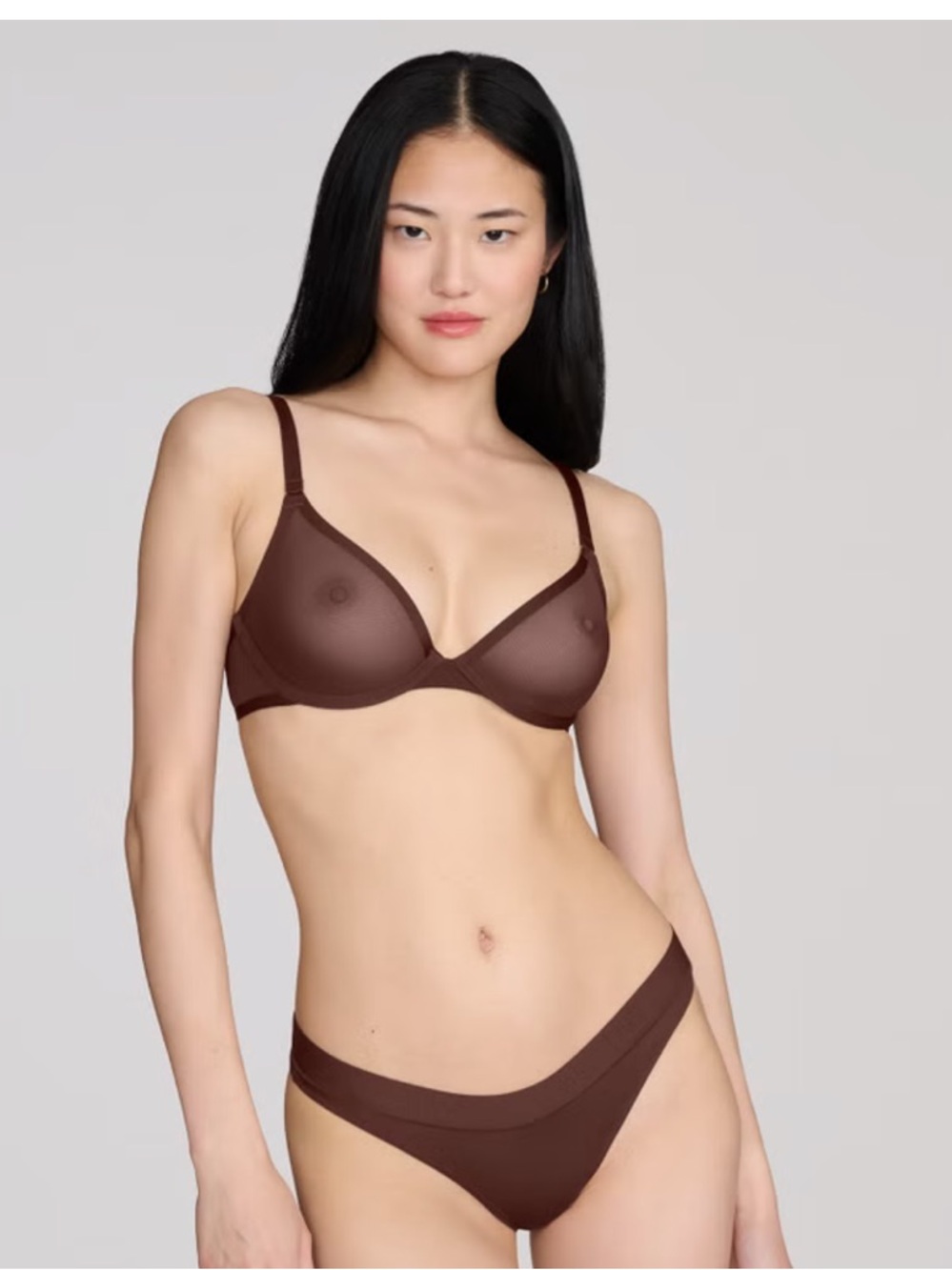 CUUP The Plunge Bra 34D Espresso Sheer Mesh Underwire NWT Deep V